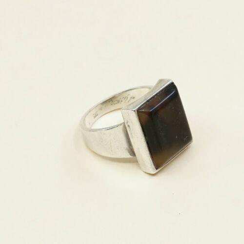 Size 8, Vintage sterling silver handmade ring, 925 silver With Regtangular agate