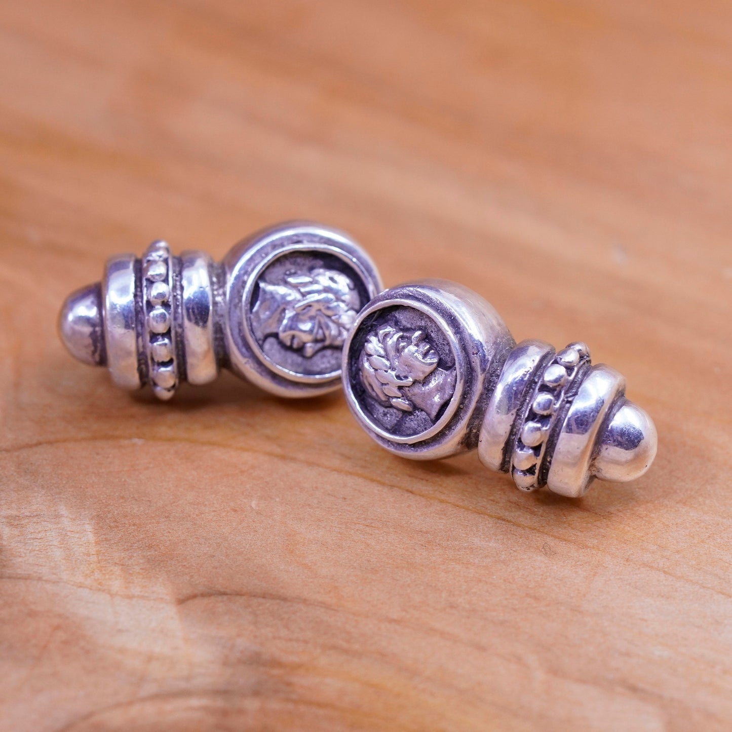Vintage Sterling silver handmade earrings, Mexico 925 studs with beads