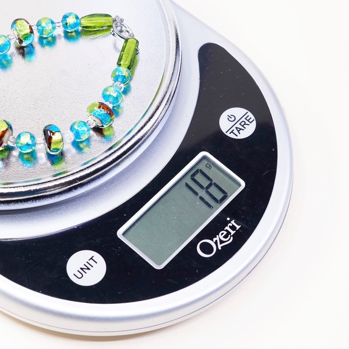 6.75", VTG 925 Sterling silver beads bracelet w/ artisan green glass beads