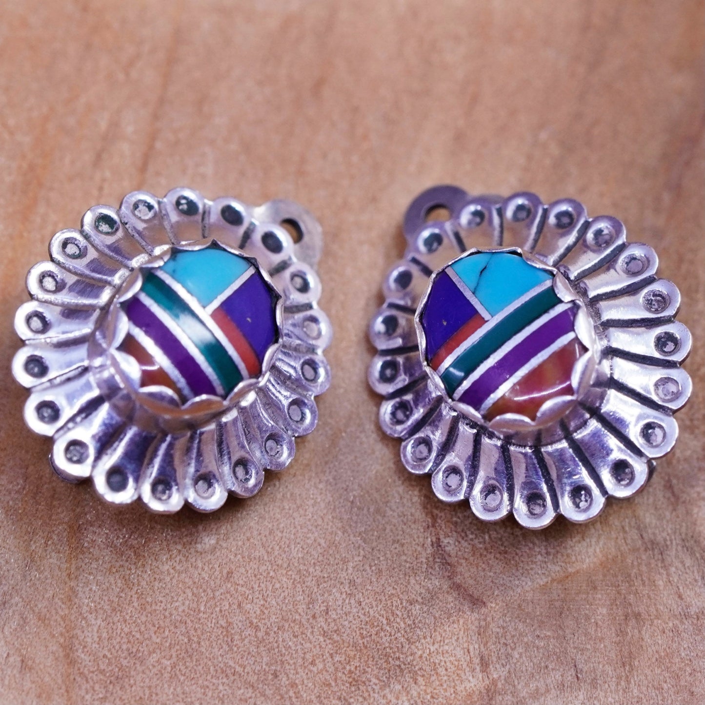 Native American zuni Sterling handmade earrings, 925 oval clip on
