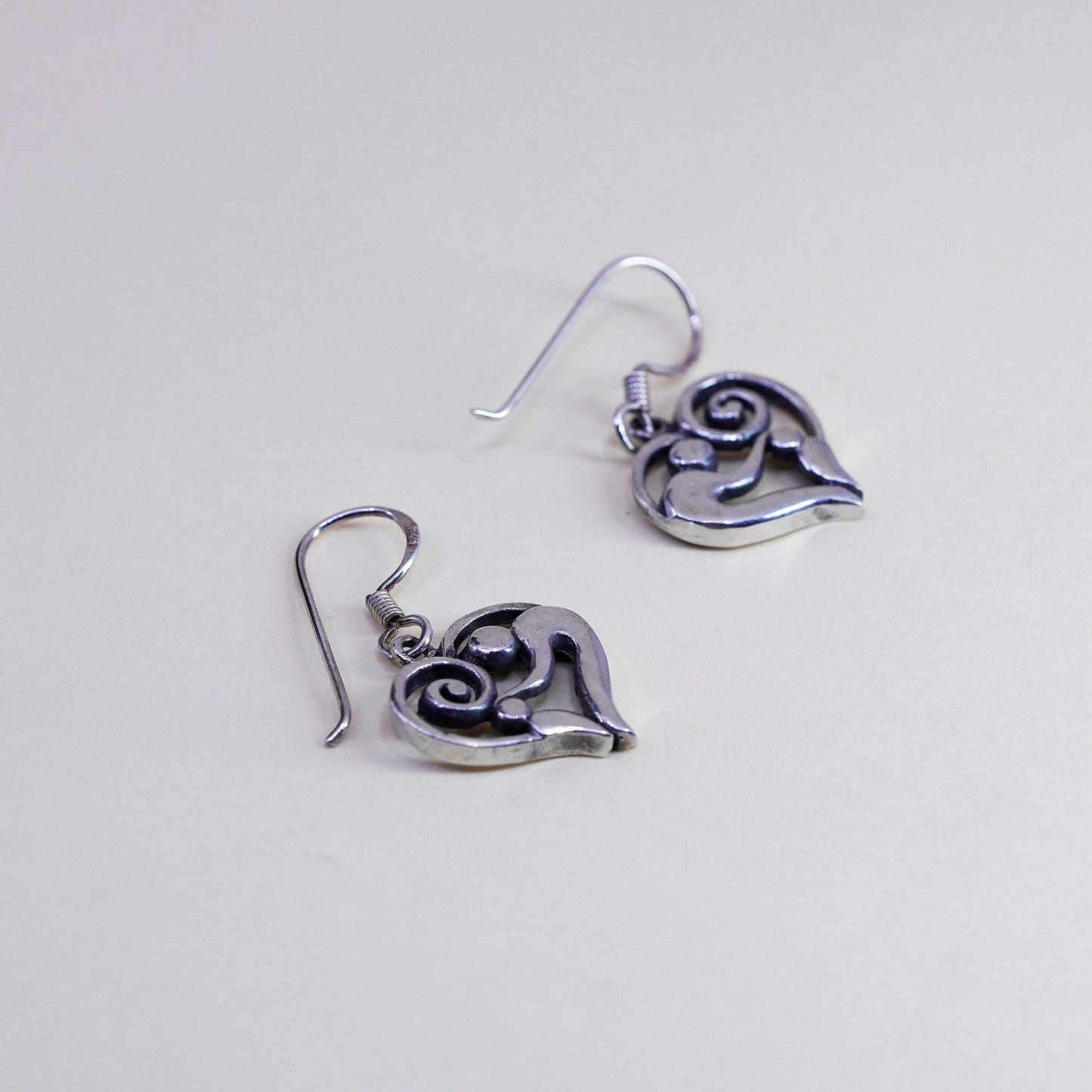 Vintage sterling 925 silver handmade motherhood heart earrings with mother baby