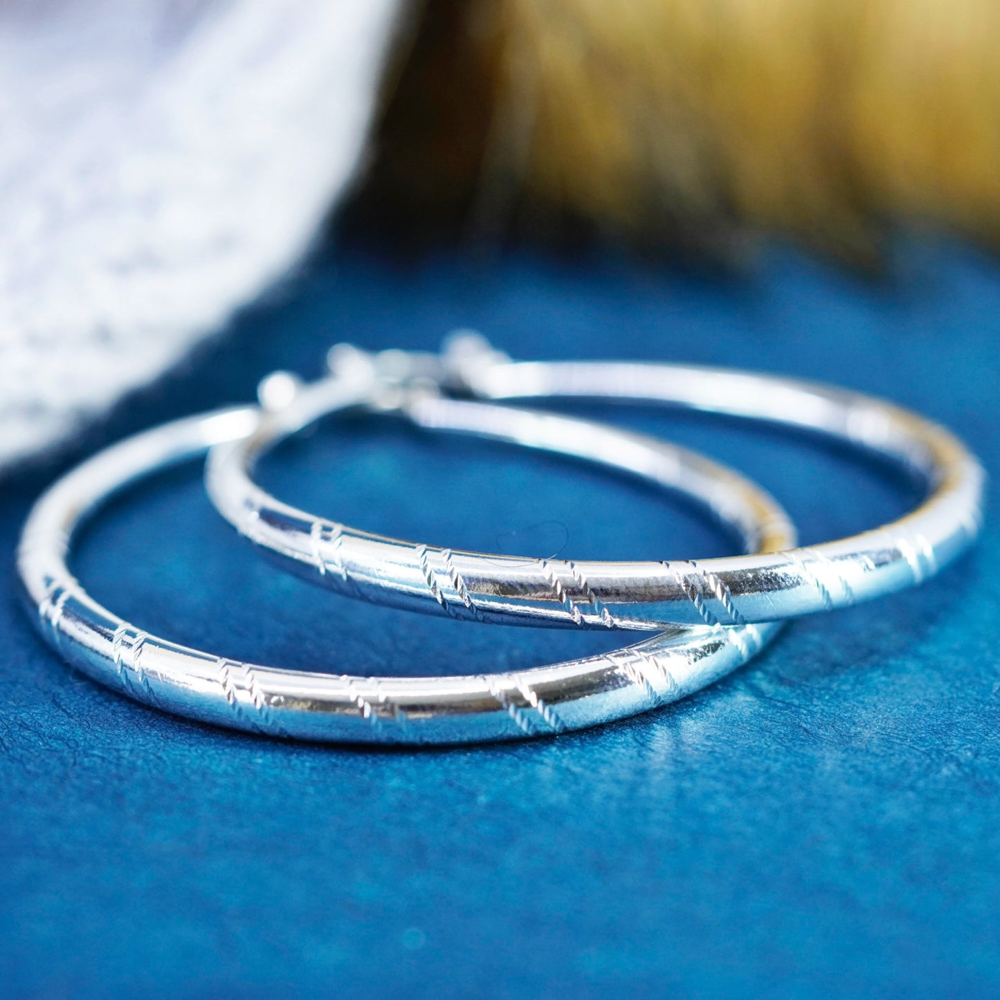 1.75”, vintage Sterling silver handmade hoop earrings, 925 huggie