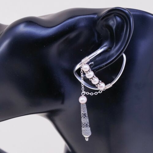 Clip On handmade Sterling 925 Silver earrings W/ Pink Pearl N Teardrop Dnagles