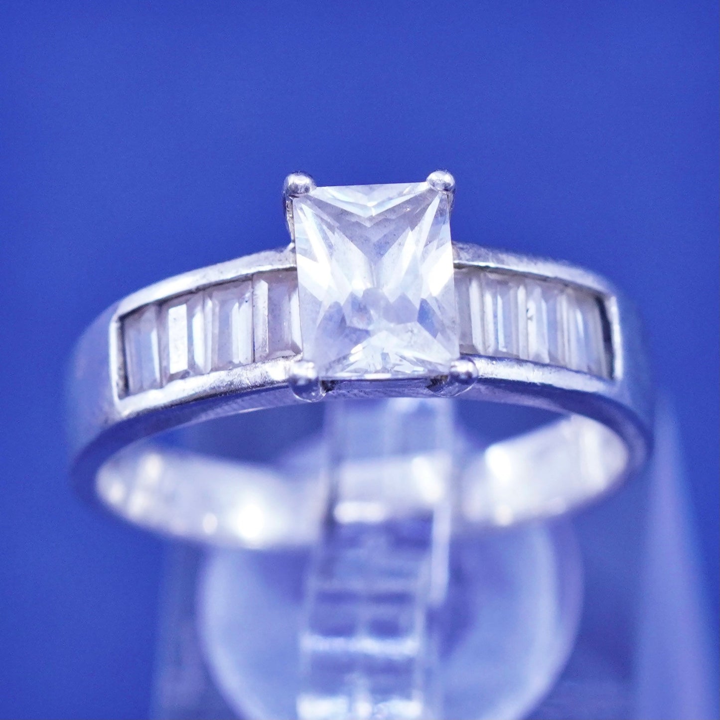 Size 11.25, vintage Sterling 925 silver engagement anniversary ring cluster Cz
