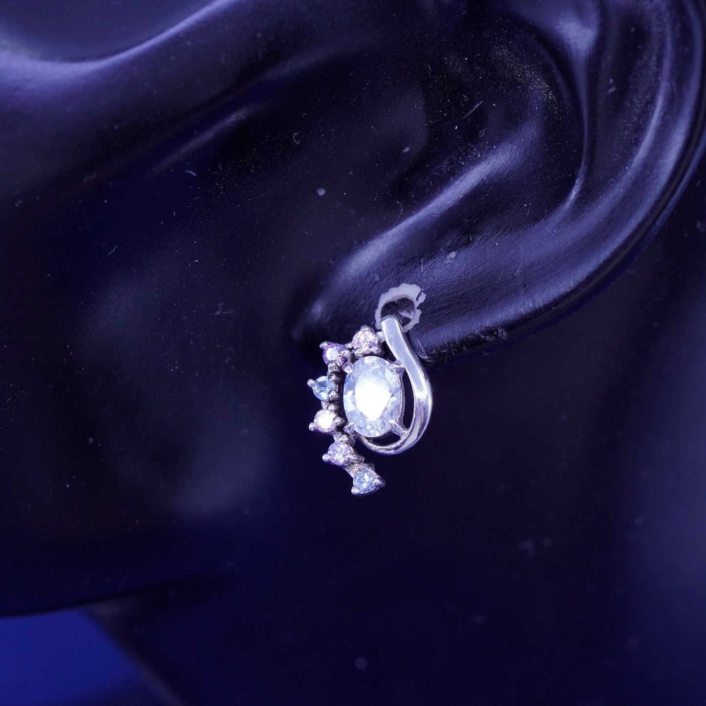 Vintage sterling silver handmade earrings, 925 studs with CZ inlay