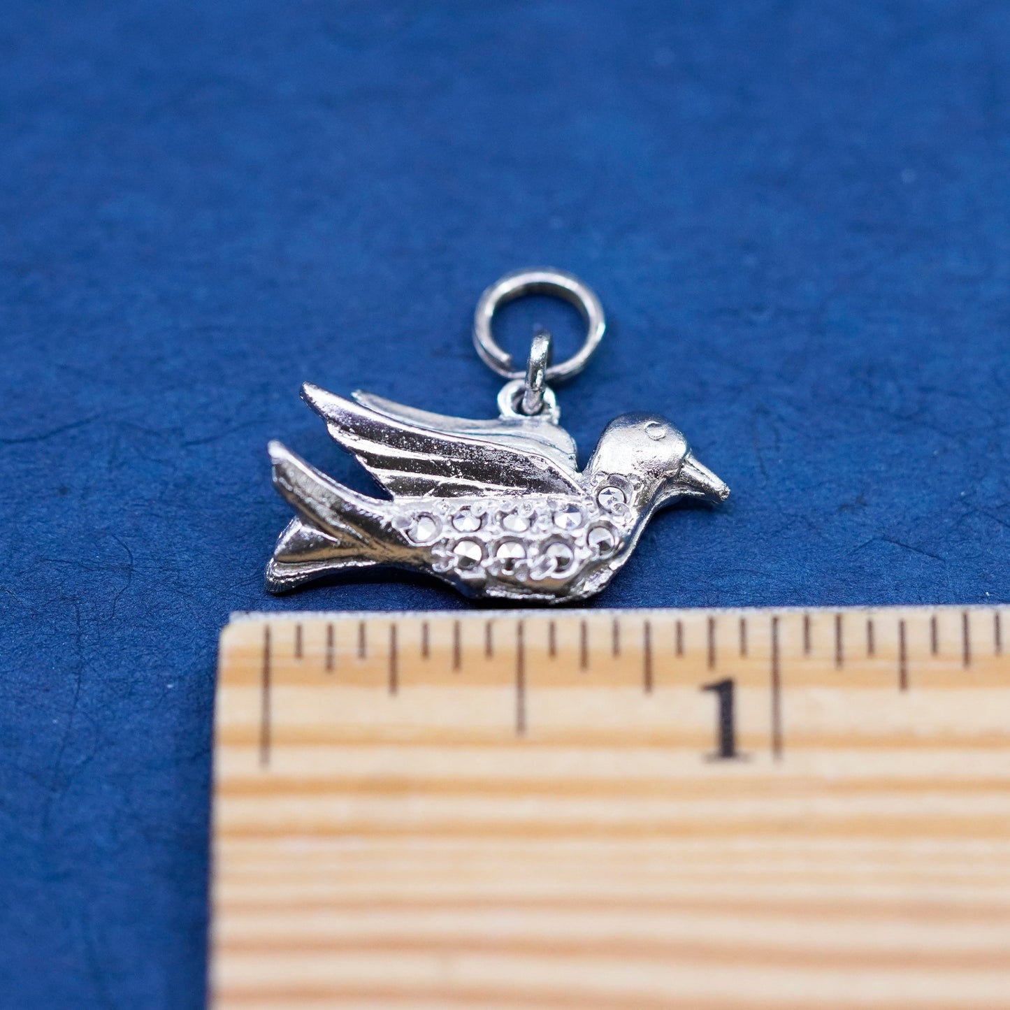 vtg sterling sterling silver handmade pendant, 925 bird charm with marcasite