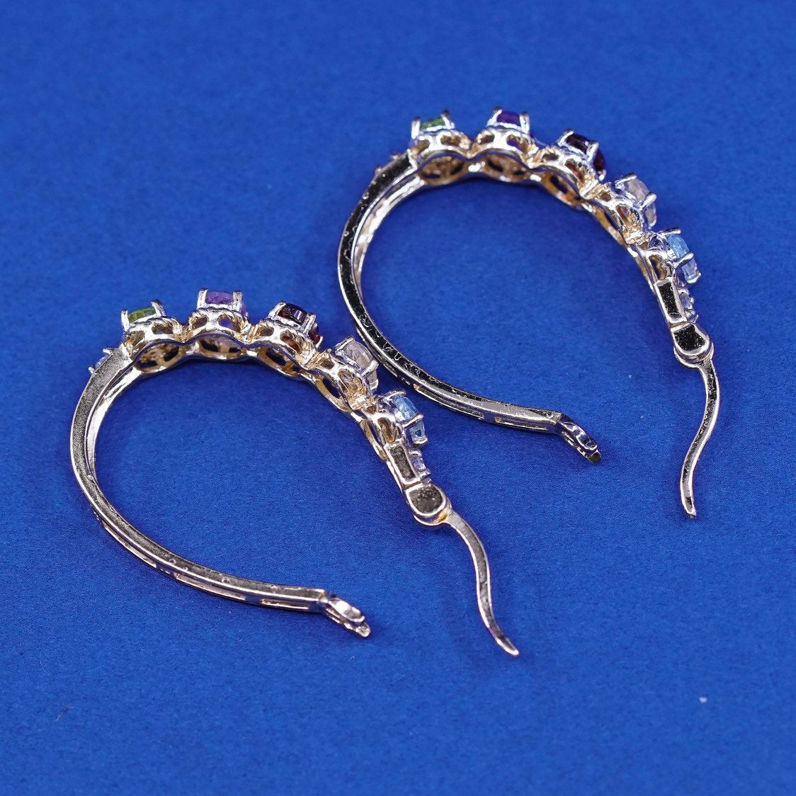 1", gold Sterling silver huggie earrings, Vermeil 925 hoops w/ sapphire peridot