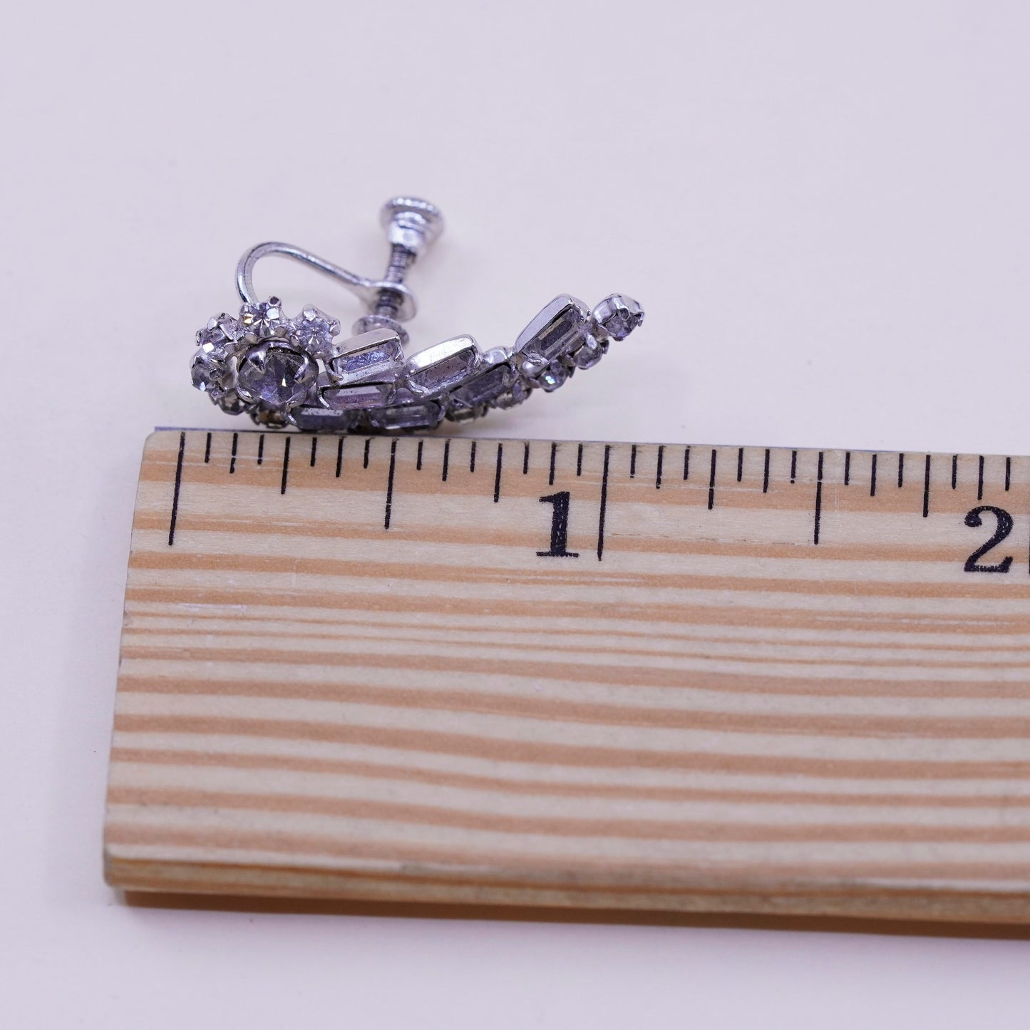 1950s sterling 925 silver earrings swirly screw back earrings with rhinestone