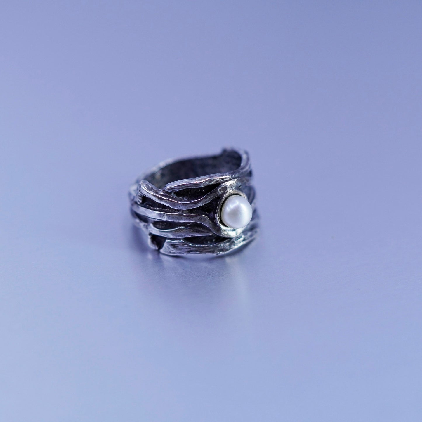 Size 7, vintage Sterling 925 silver handmade ring with pearl