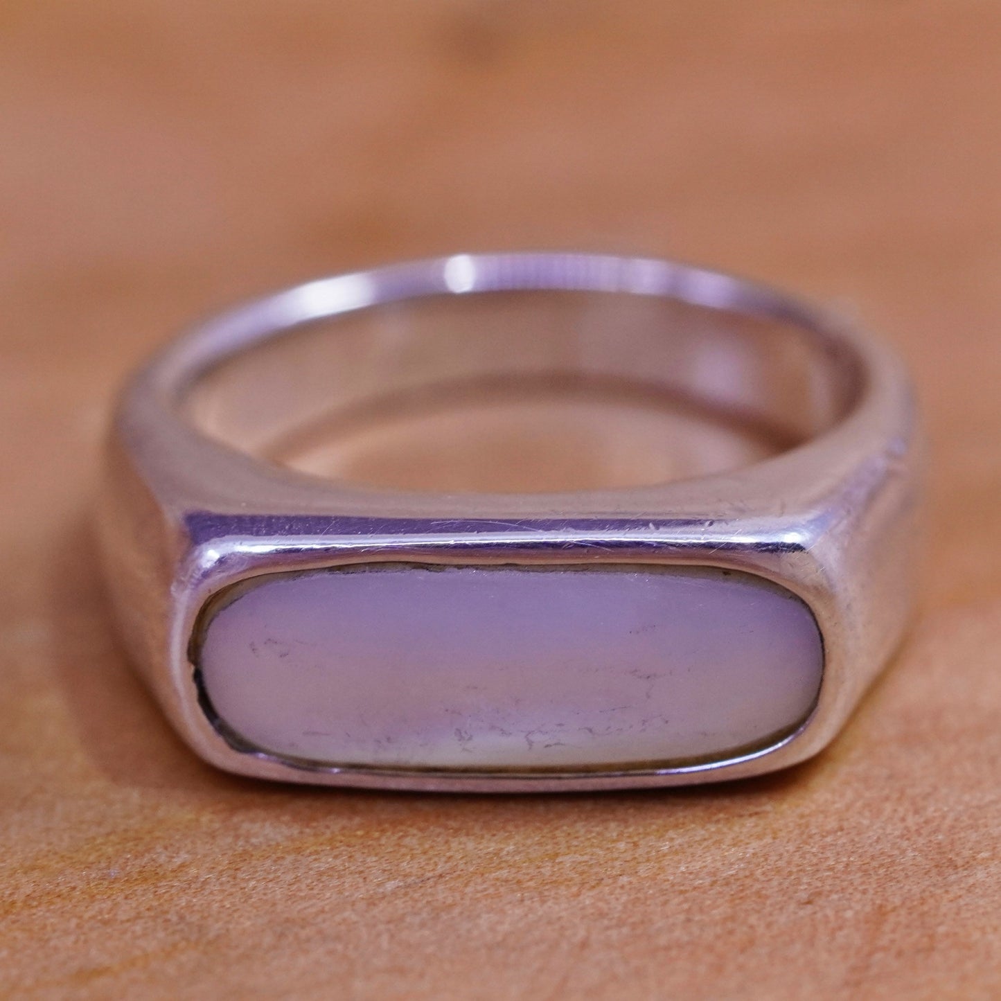 Size 6, vintage sterling 925 silver handmade band ring with long moonstone