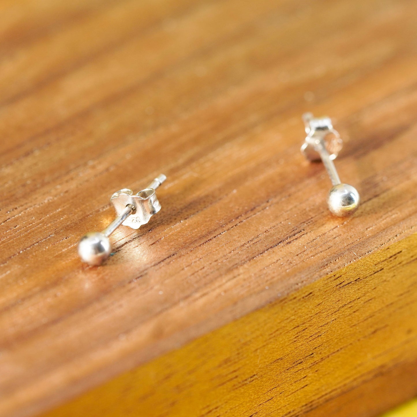 2mm, Vintage Sterling silver beads studs, 925 earrings