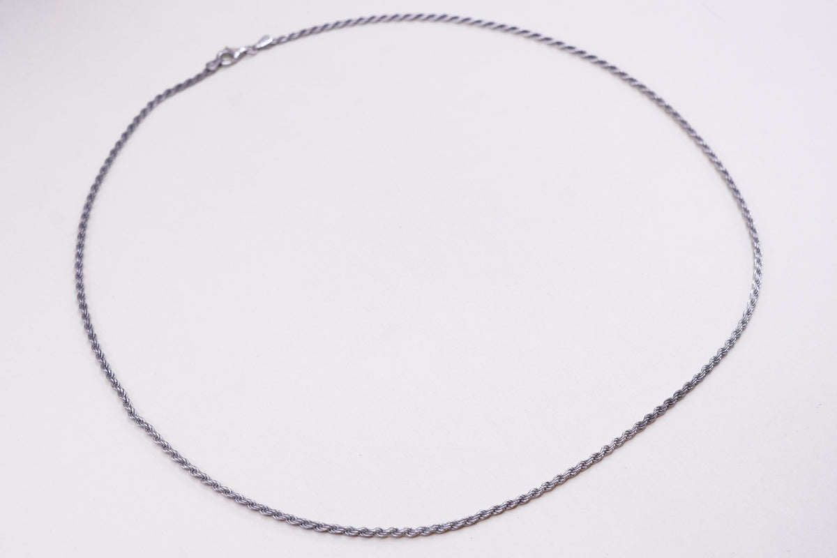 24”, 2mm, vintage SU Sterling silver necklace, 925 French rope chain
