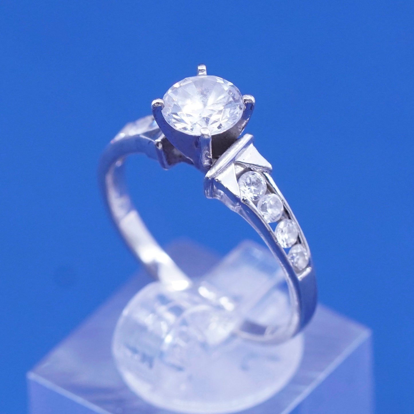 Size 9.25, vintage Sterling silver handmade ring, 925 engagement ring w/ cz