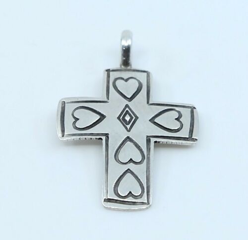 Vintage Sterling Silver Handmade Pendant, 925 silver cross W/ Heart