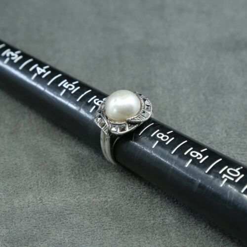 Sz 7, Vtg Sterling Silver Handmade Ring, 925 Silver W/ Faux pearl