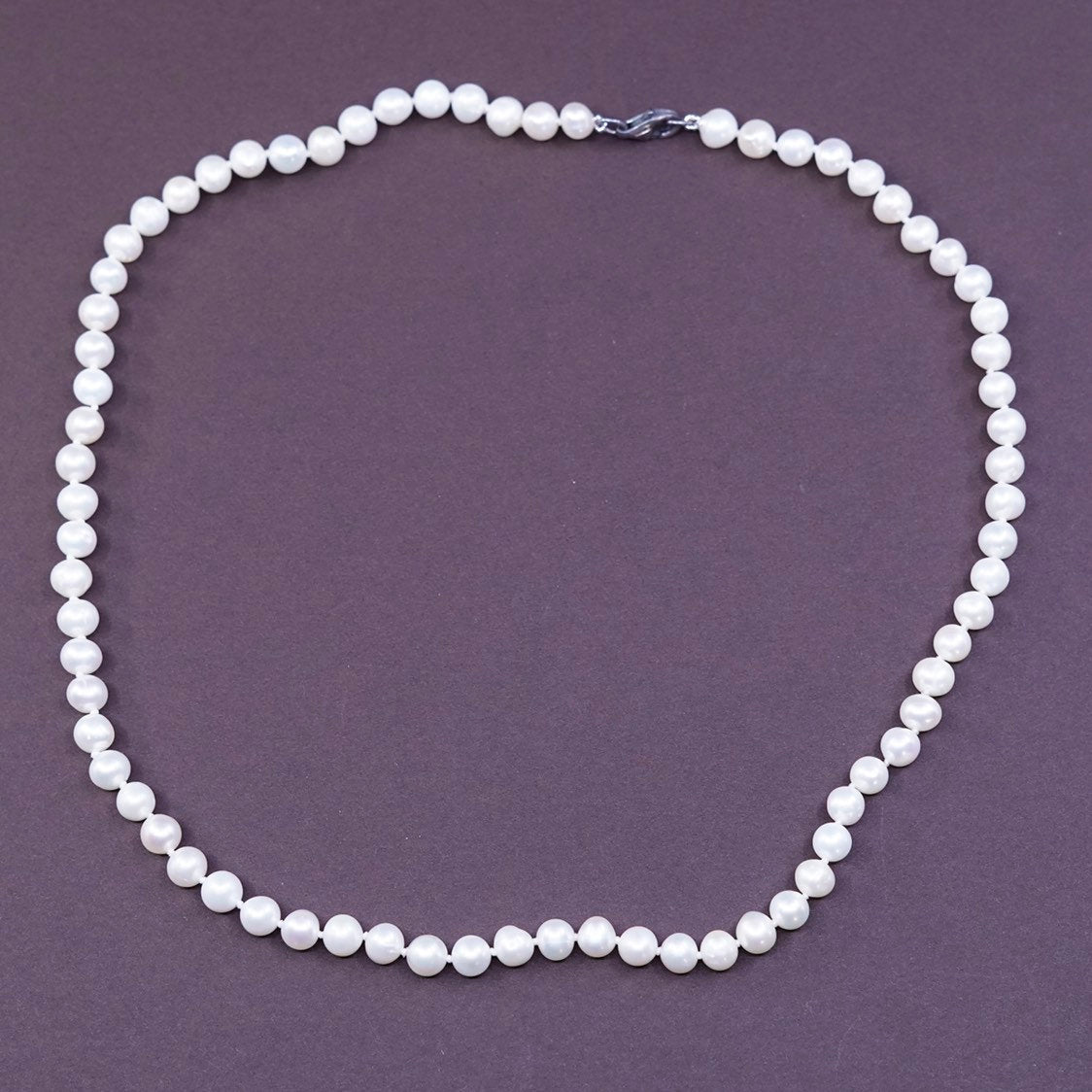 20", vtg Sterling silver handmade necklace, 925 clasp w/ freshwater pearl