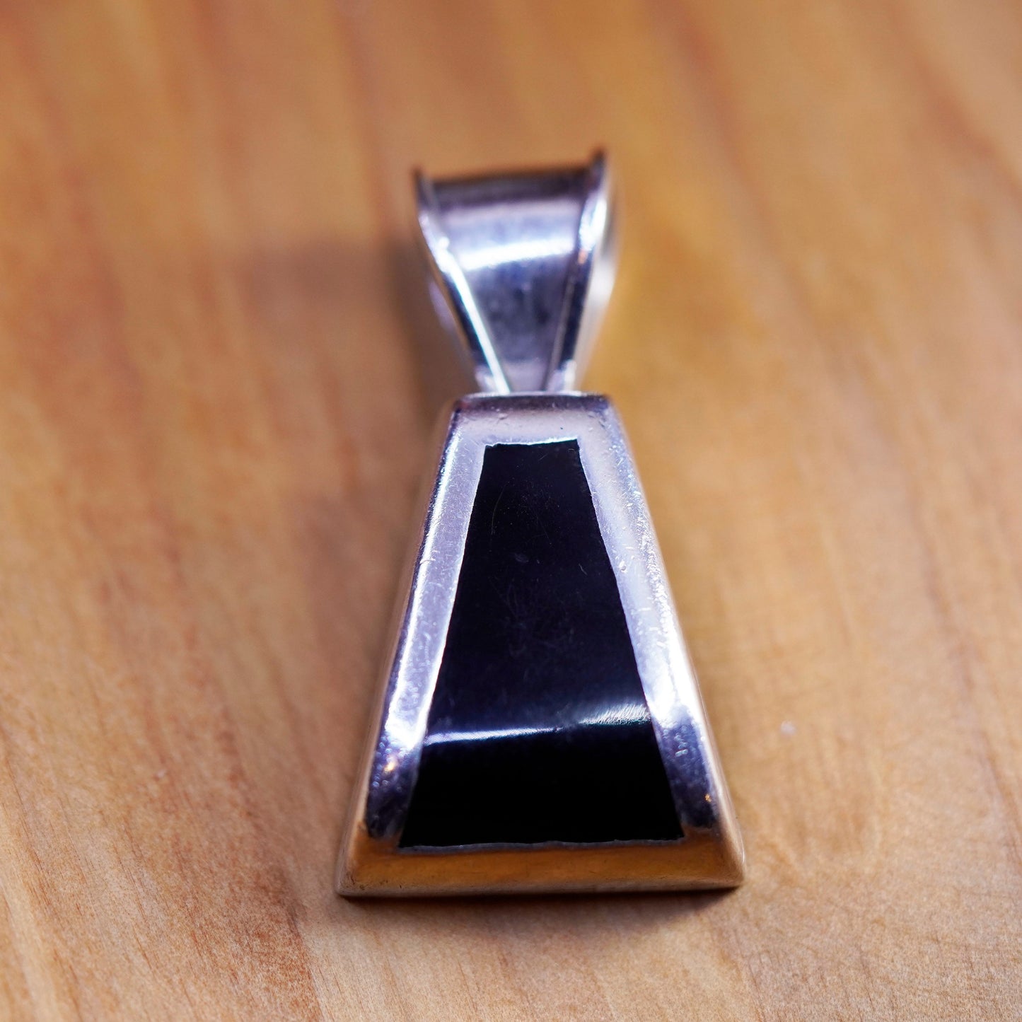 Vintage Mexico Sterling 925 silver handmade pendant with onyx inlay