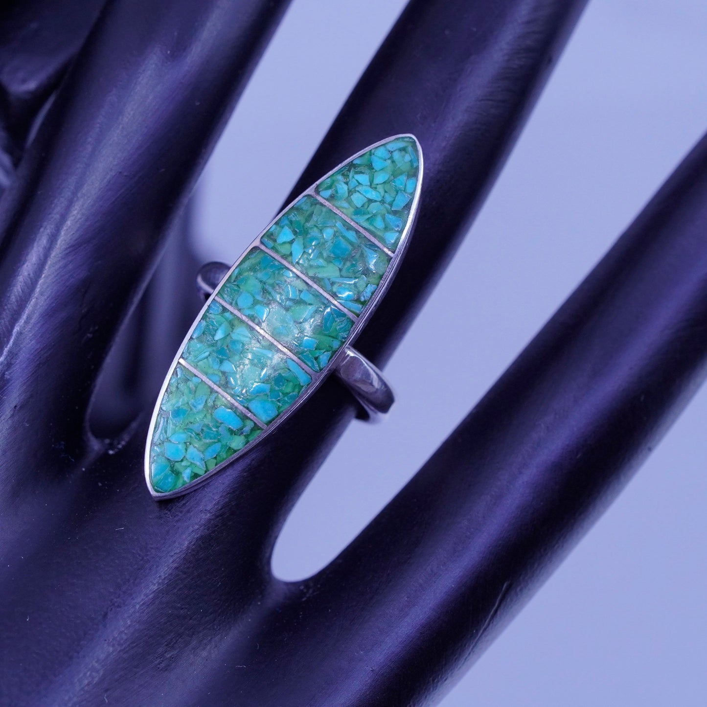 Size 6.5, Native American navajo Sterling 925 silver marquise ring turquoise