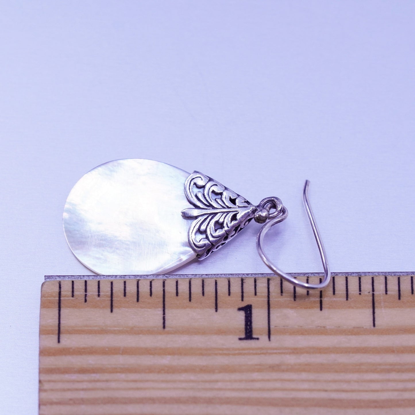 Vintage Sterling 925 silver handmade earrings with teardrop mother of pearl
