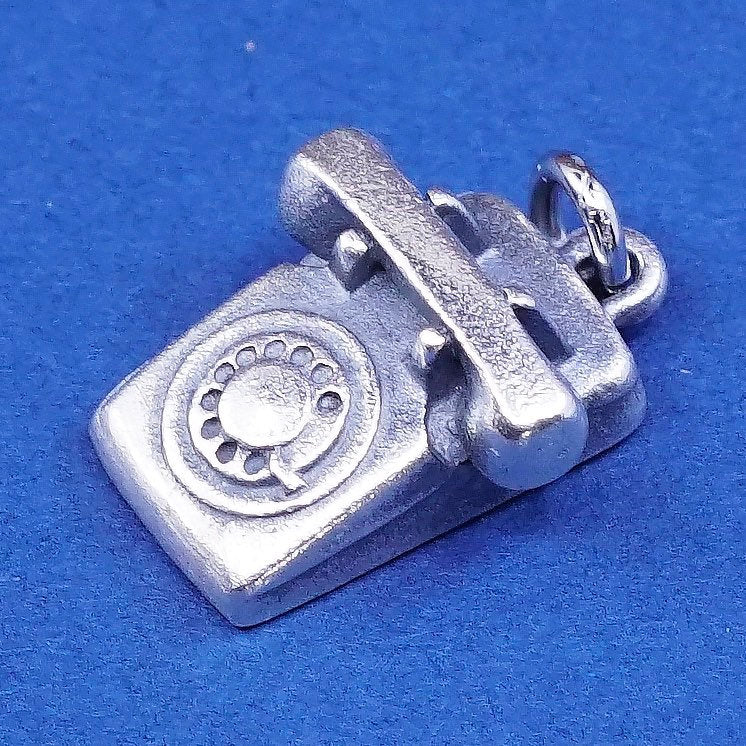 Sterling silver handmade old fashion line telephone, phone pendant, 925 charm