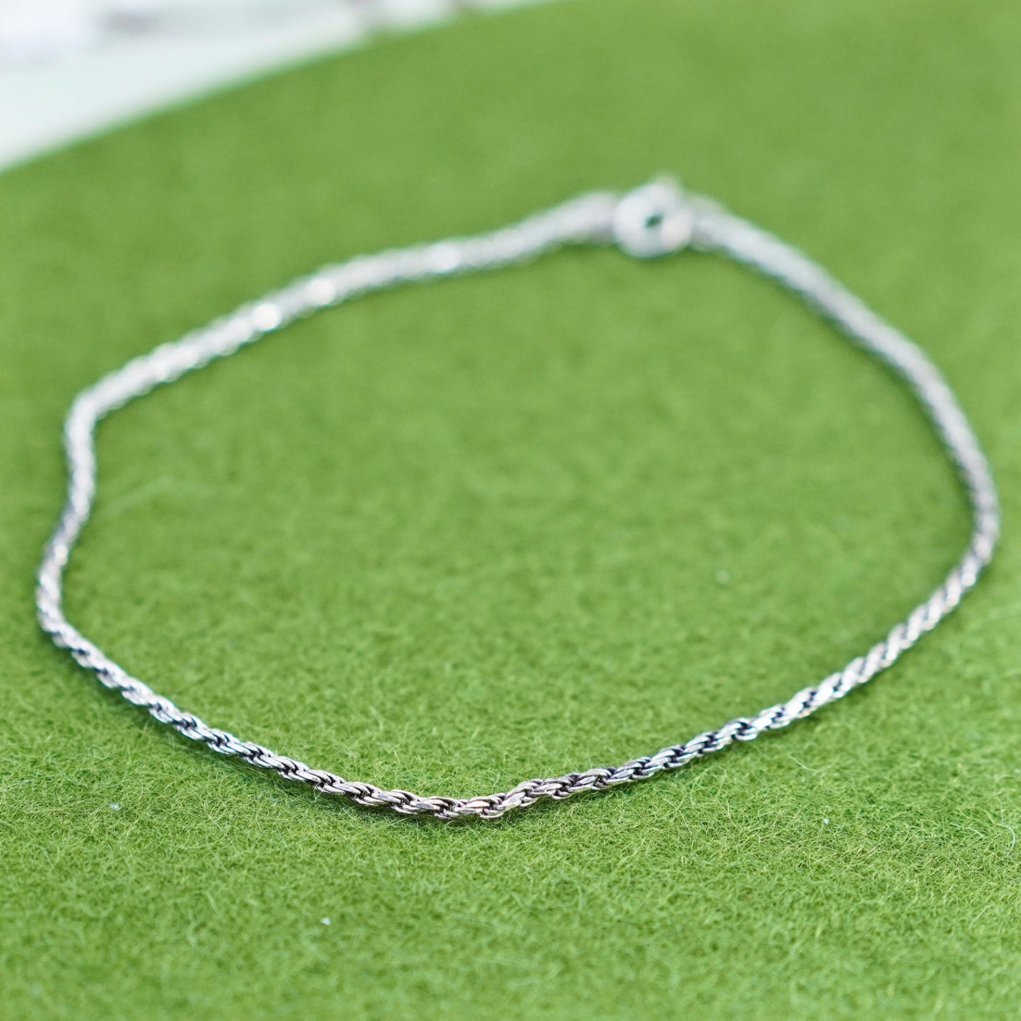 9.75”, Vintage sterling silver bracelet, Italy 925 rope ankle chain anklet