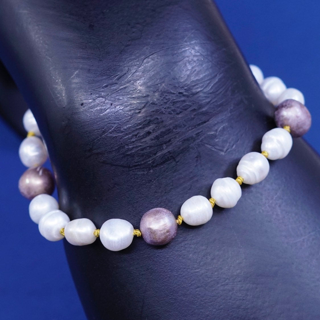 7", vtg sterling silver handmade bracelet, pearl w/ 925 toggle closure