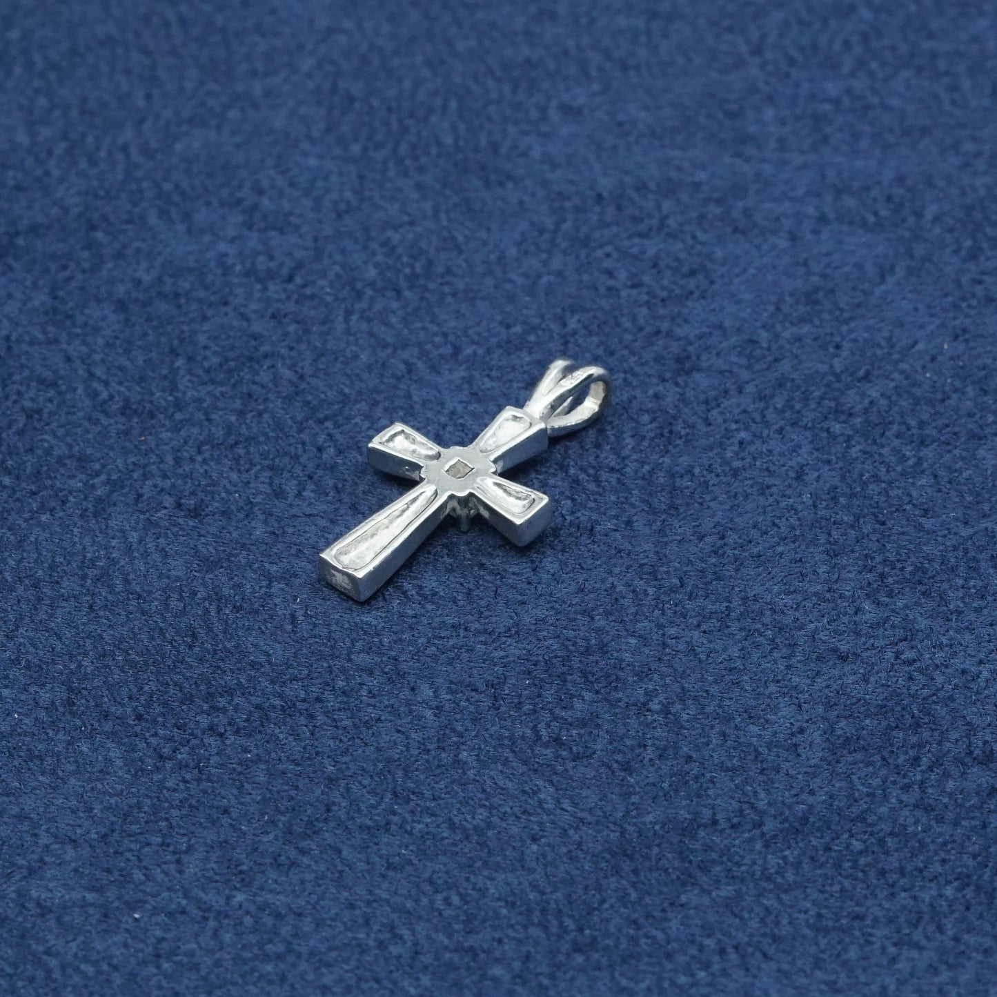 vtg Sterling silver handmade pendant, 925 cross w/ crystal details