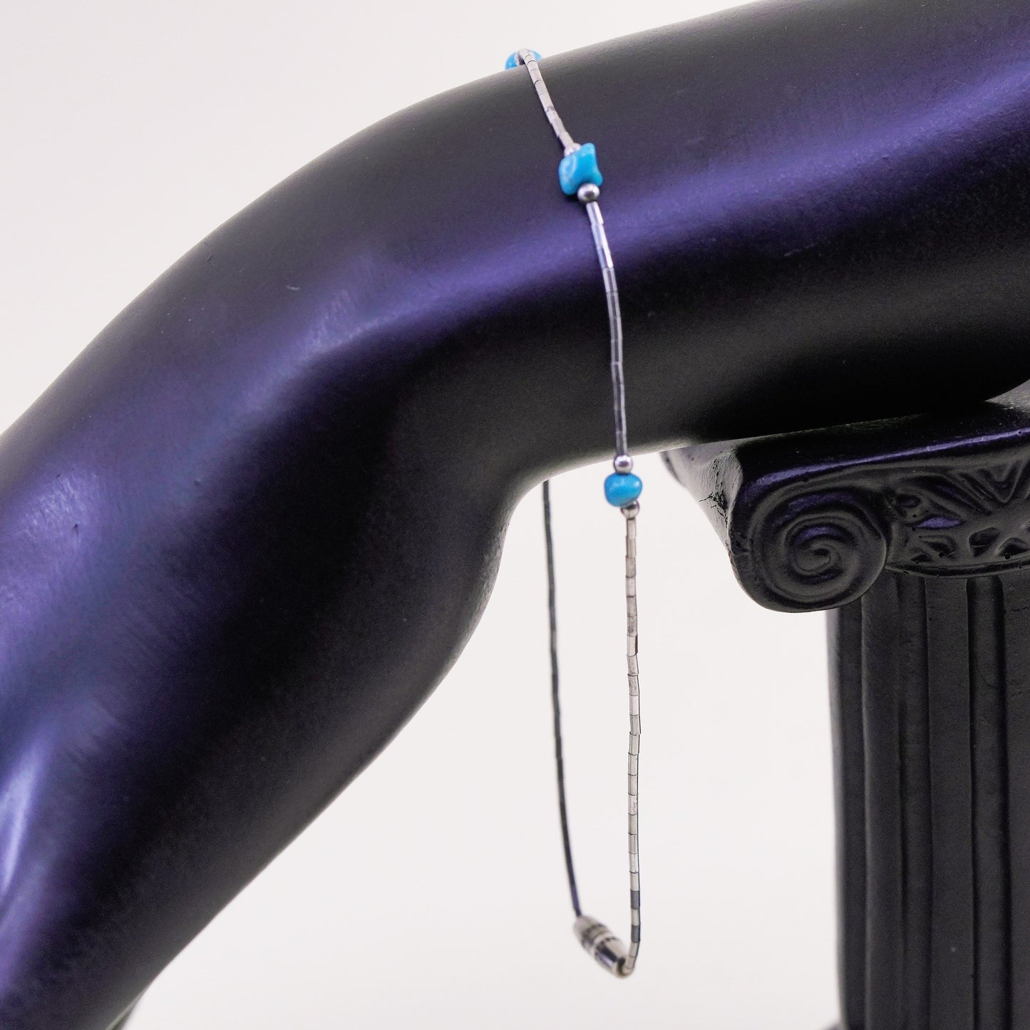 9”, sterling handmade bracelet, 925 liquid silver chain anklet turquoise beads