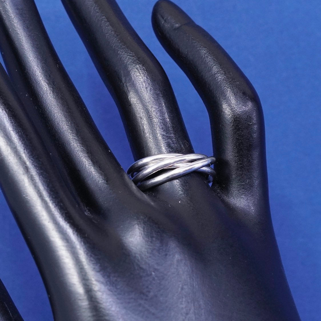 sz 6, vtg Sterling silver handmade ring, 925 entwined band