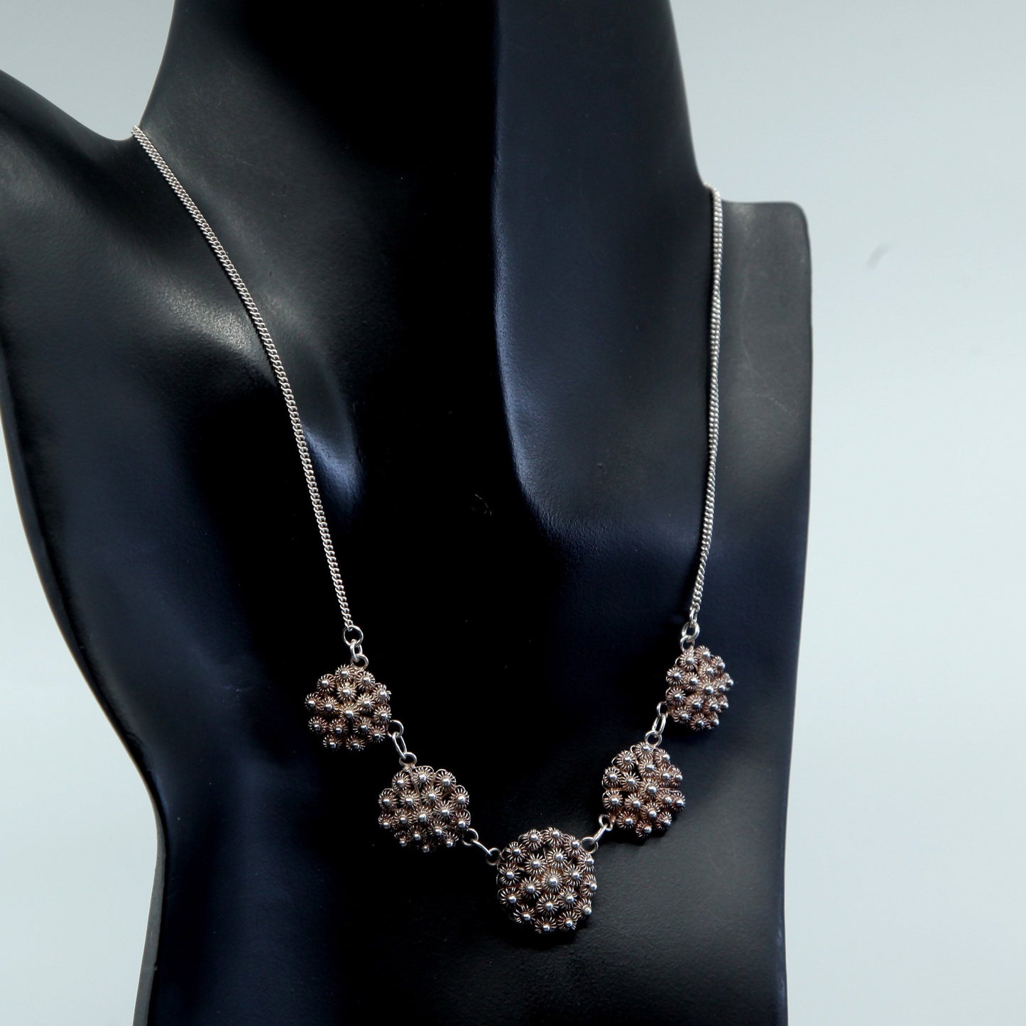 14”, vintage Sterling silver handmade necklace, 925 filigree flower links