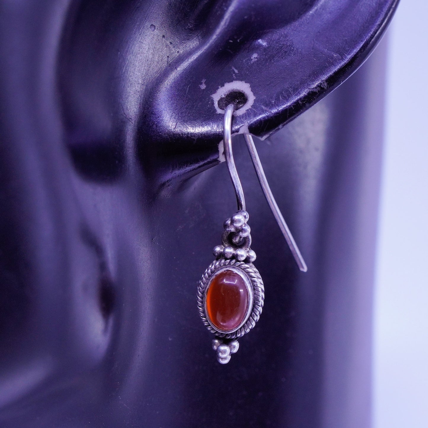 Vintage Sterling 925 silver oval earrings with carnelian and beads