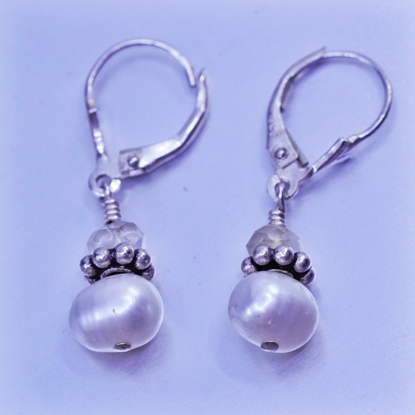 Vintage Sterling 925 silver handmade earrings with freshwater pearl