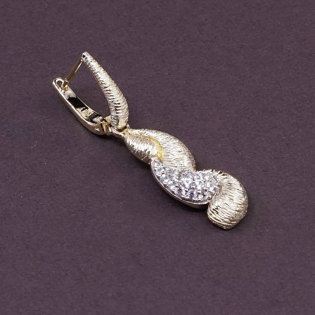 VTG vermeil, gold over Sterling silver handmade earrings, 925 w/ Crystal
