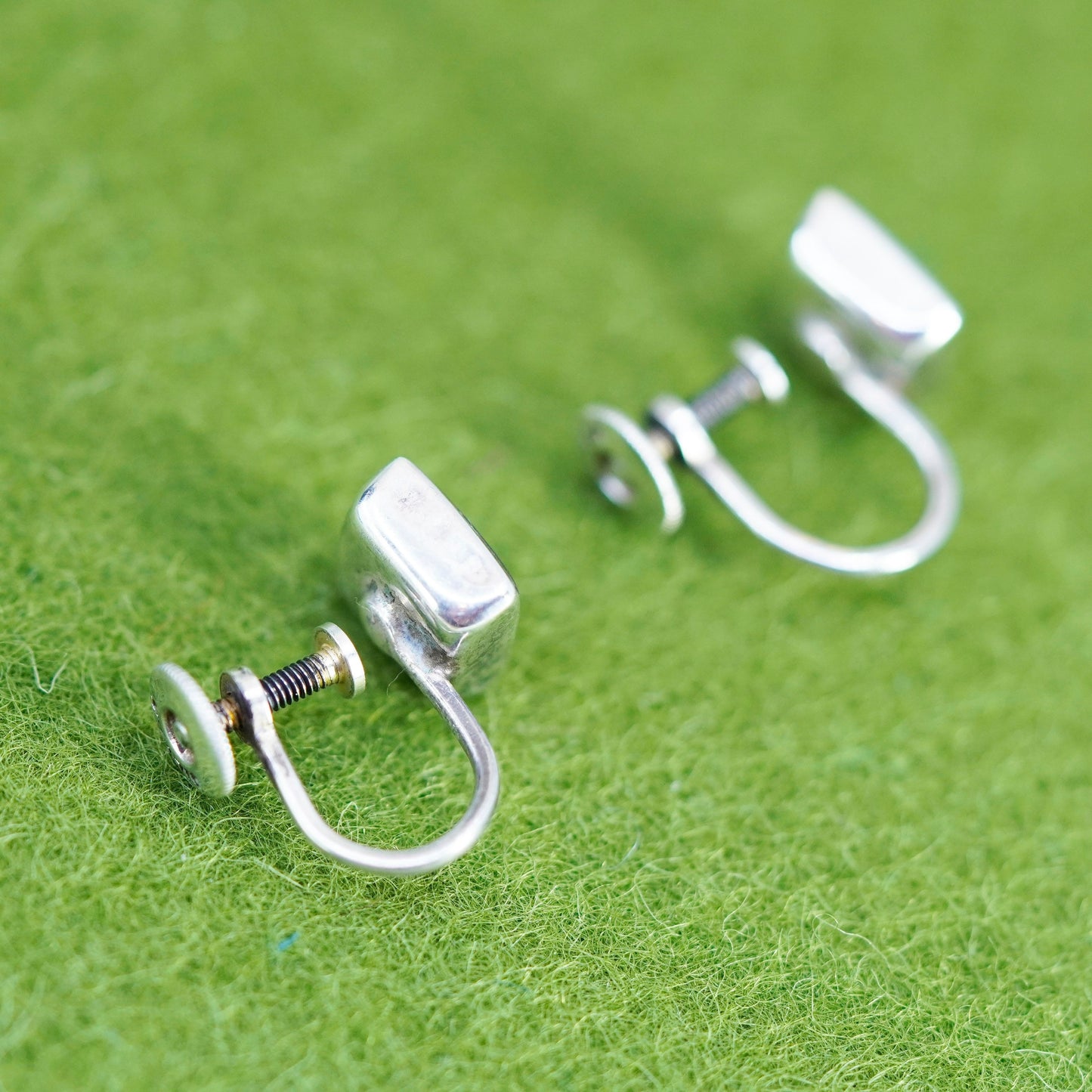 Vintage sterling 925 silver handmade screw back square earrings with abalone