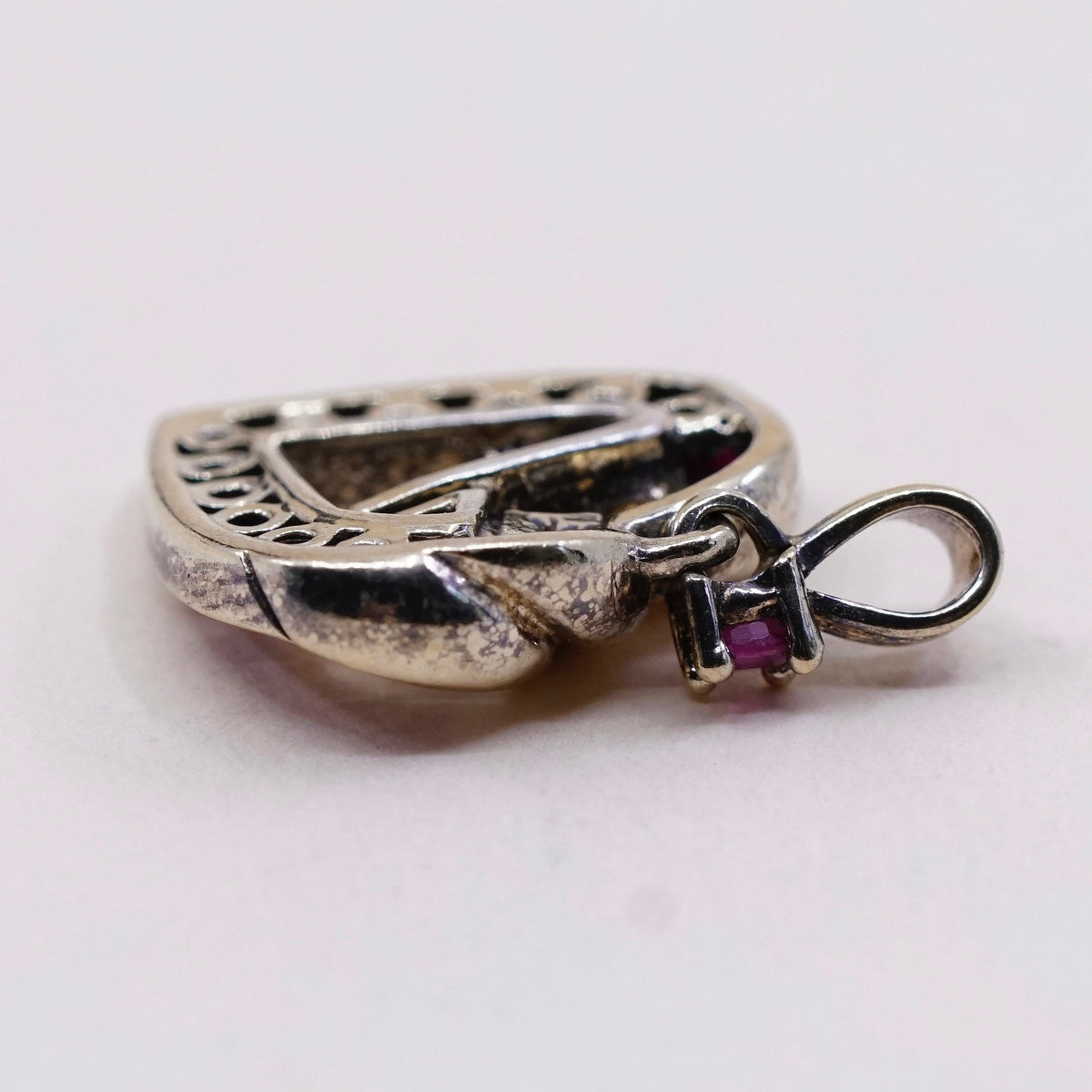 Vermeil Gold over sterling silver pendant, 925 heart with ruby