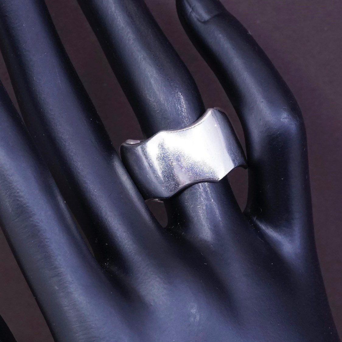 sz 12.5, vtg sterling silver handmade ring, 925 wide band, Stamped 925 mexico