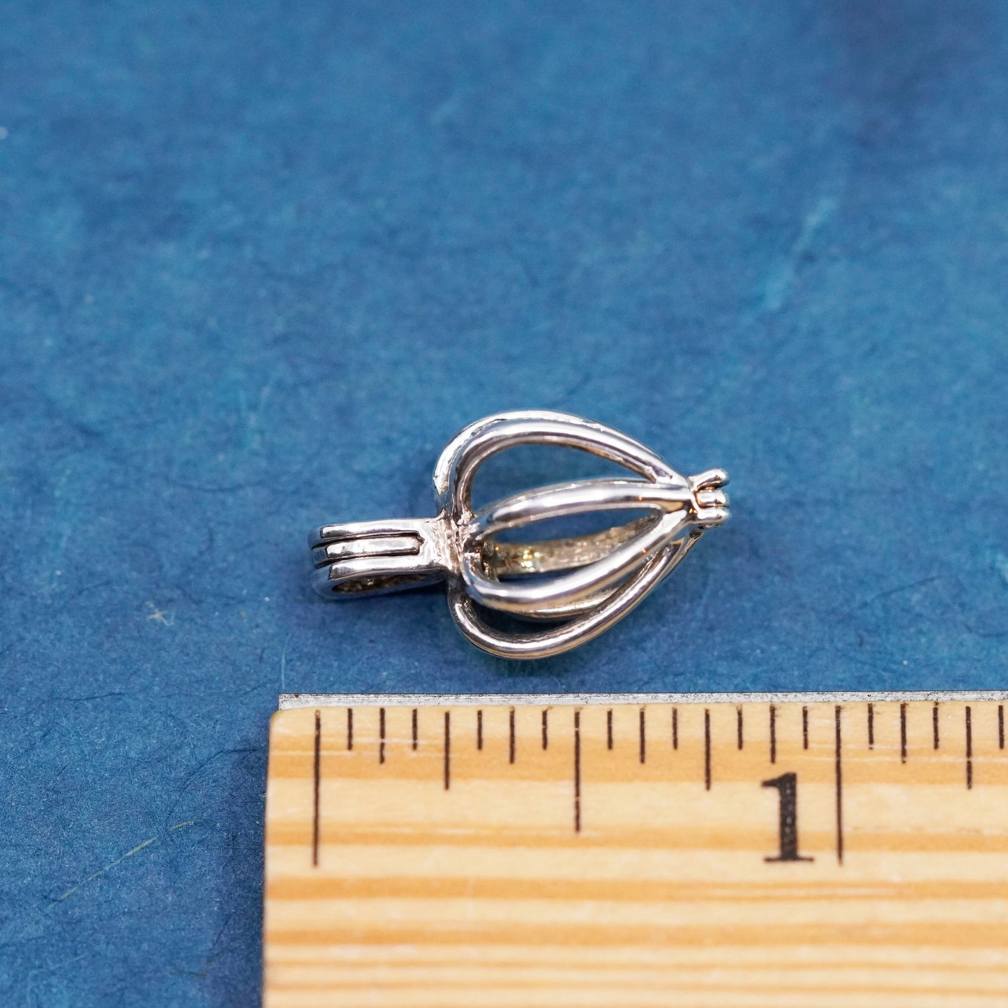 Vintage Sterling silver handmade pendant, 925 pearl cage