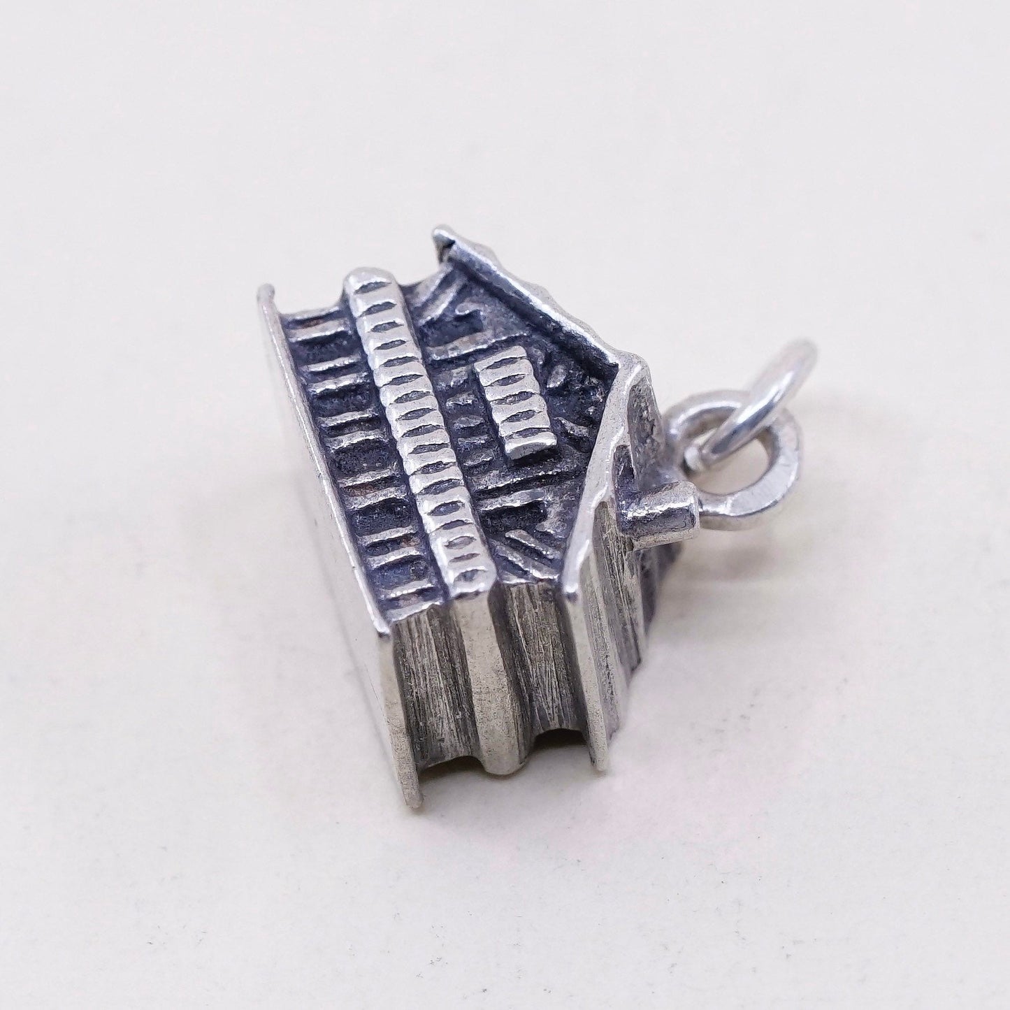 Vintage sterling silver handmade pendant, 925 house charm, stamped 925
