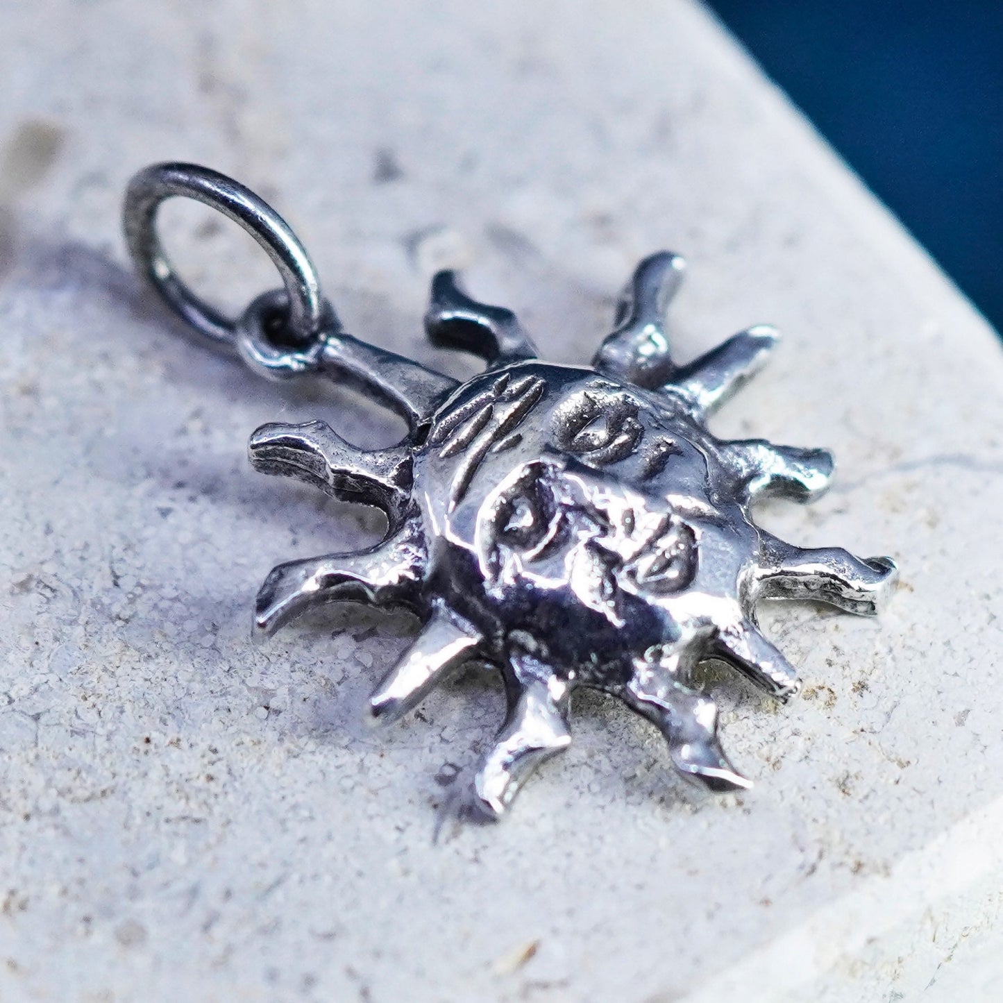 Vintage Mexico Sterling silver handmade pendant, 925 sun face