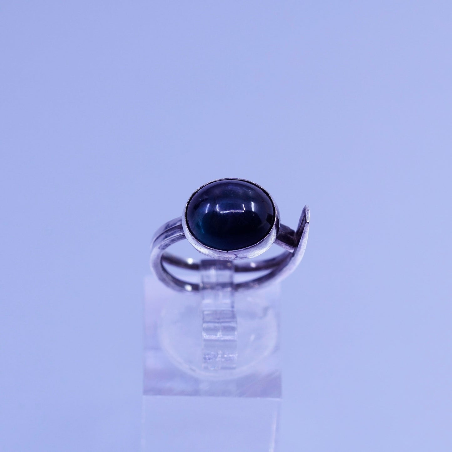 Size 5.25, vintage modern Sterling 925 silver handmade ring with obsidian
