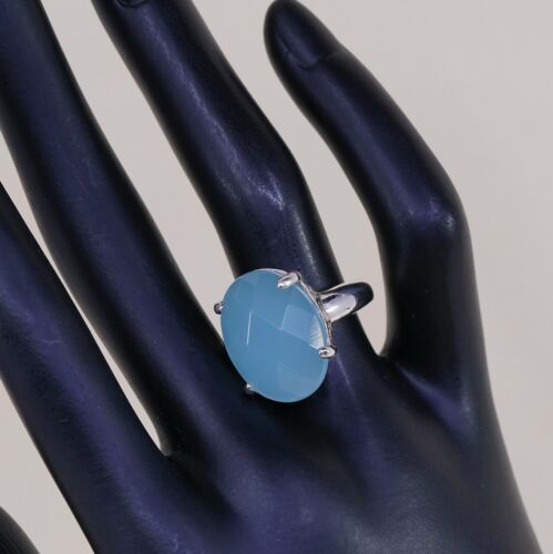 Sz 6.75, Vtg Sterling Silver Handmade Ring, 925 W/ Checker Cut Green chrysoprase