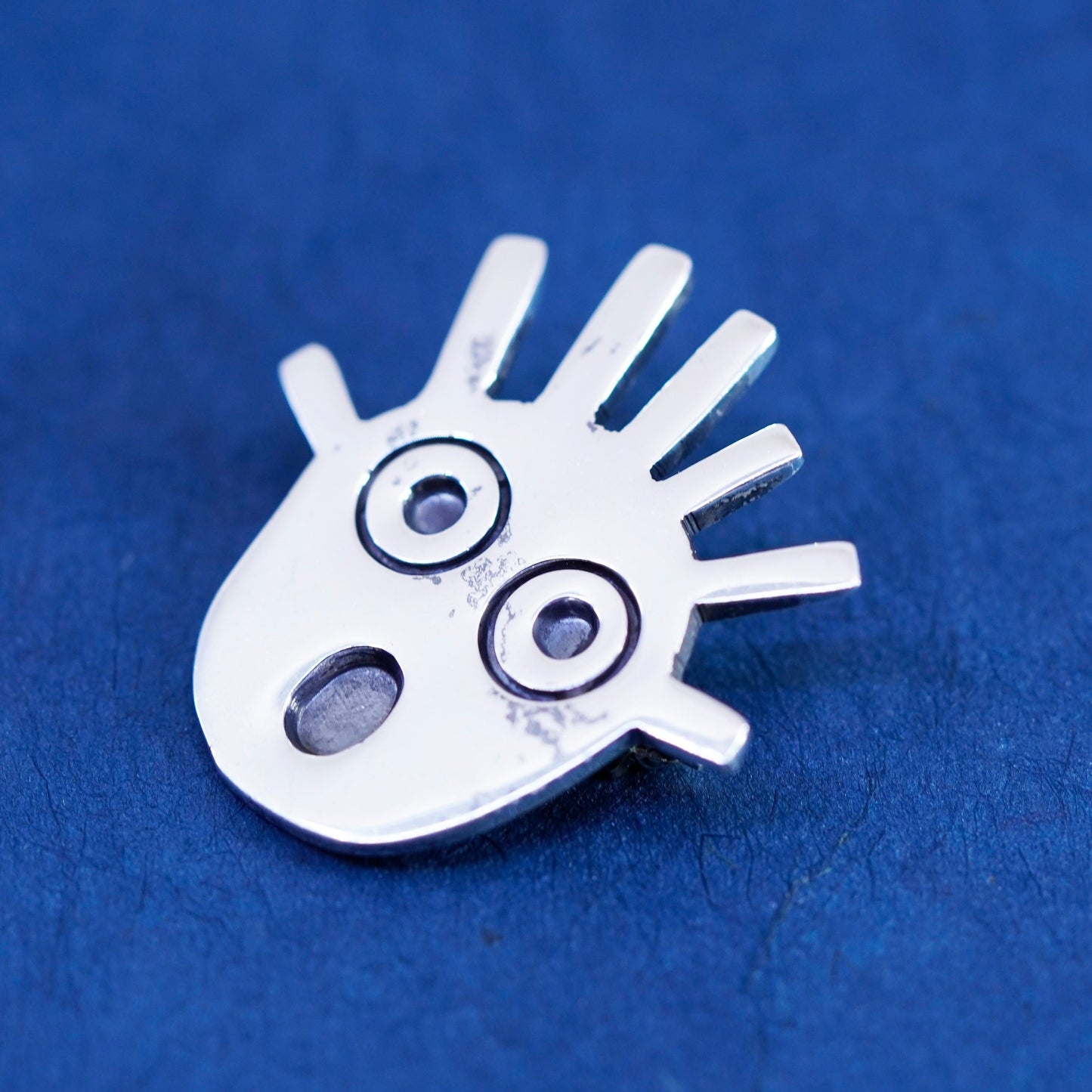 Vintage Mexico Sterling silver handmade brooch, 925 comedy face pin pendant