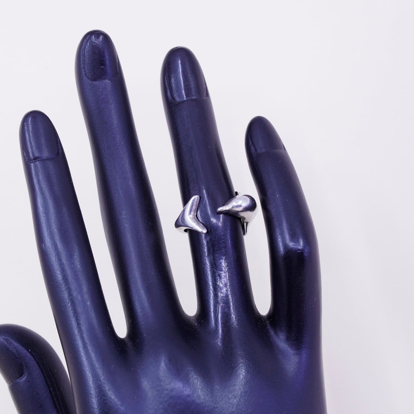 Size 3.75, Vintage Mexico sterling silver ring, wrap 925 handmade dolphin band