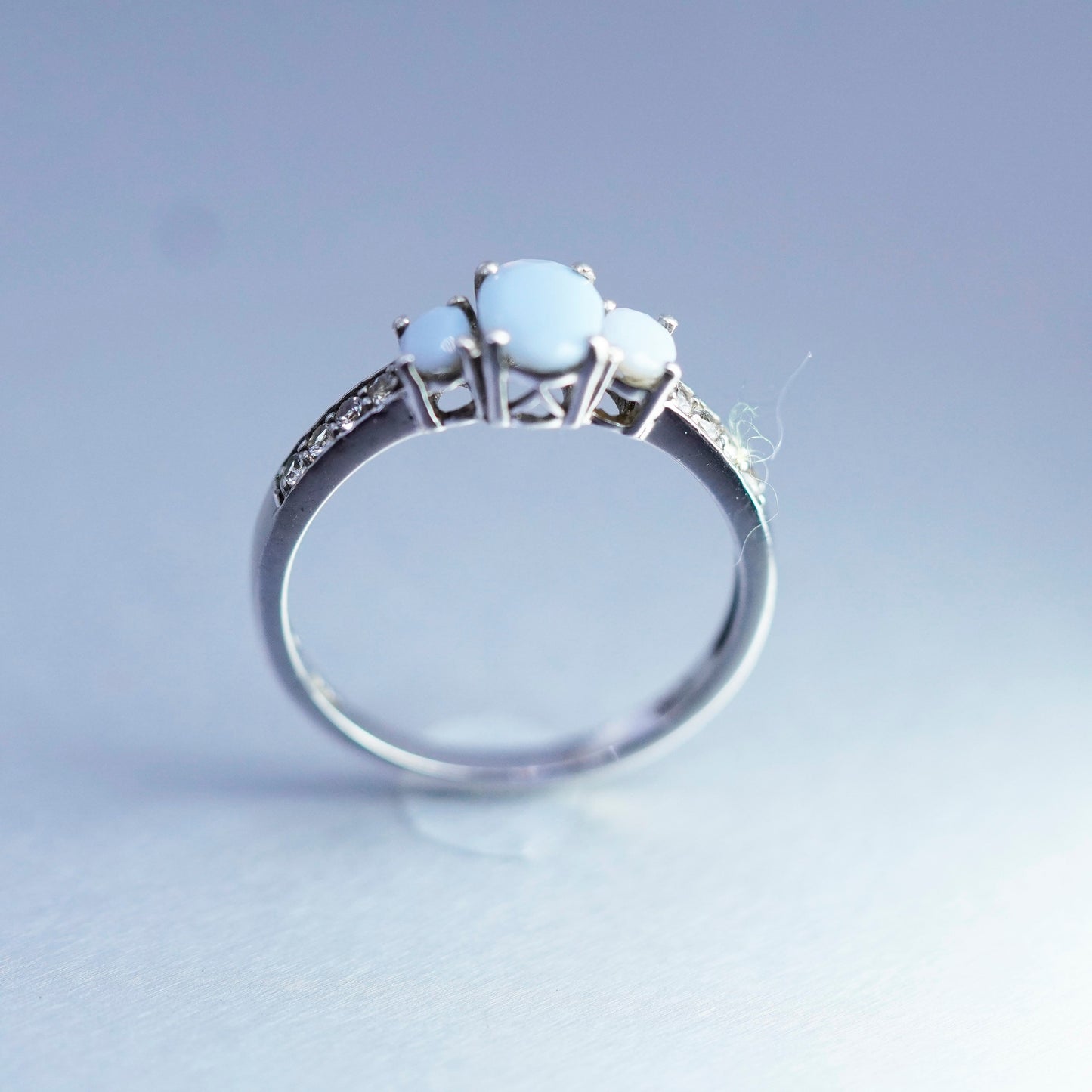 Size 9, vintage Sterling 925 silver handmade ring with Chalcedony and cz