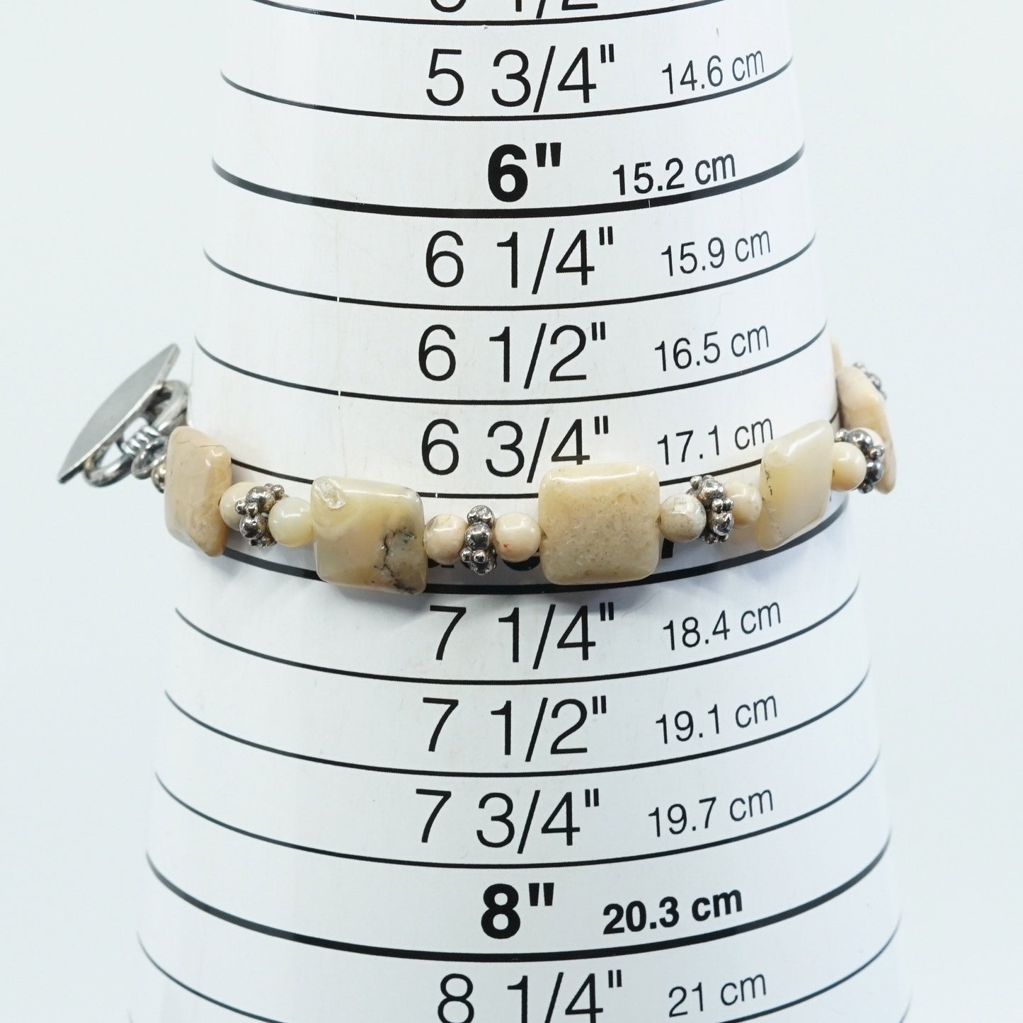 7", Sterling silver handmade heads bracelet, 925 w/ jasper beads
