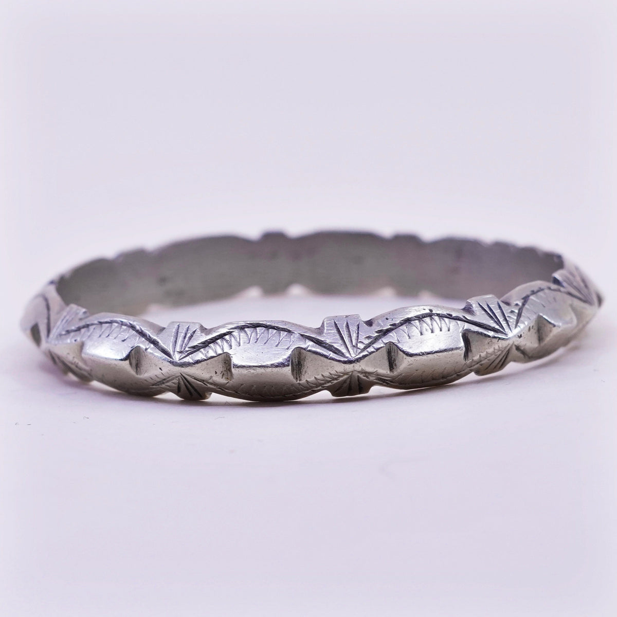 7.75”, Native American sterling 925 silver handmade textured bracelet, bangle