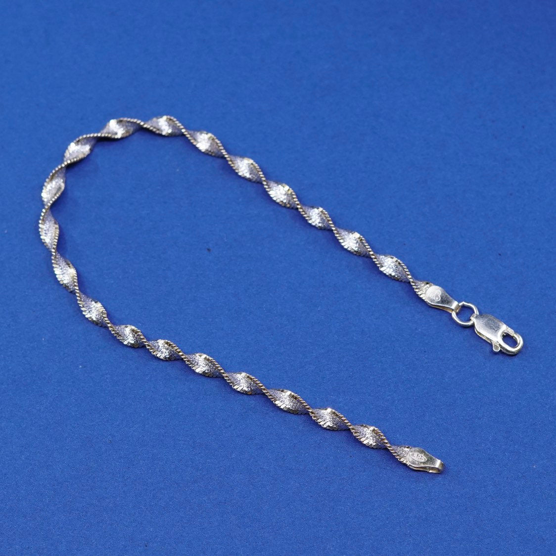 7", 4mm, gold Sterling silver handmade bracelet, 925 twisted herringbone chain