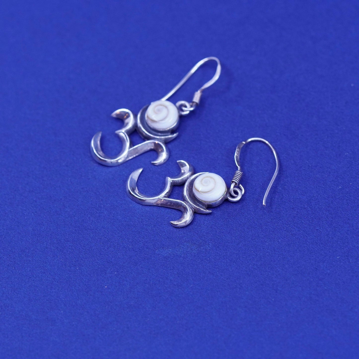 Vintage OM AUM sterling silver handmade earrings, 925 Shiva eye drops