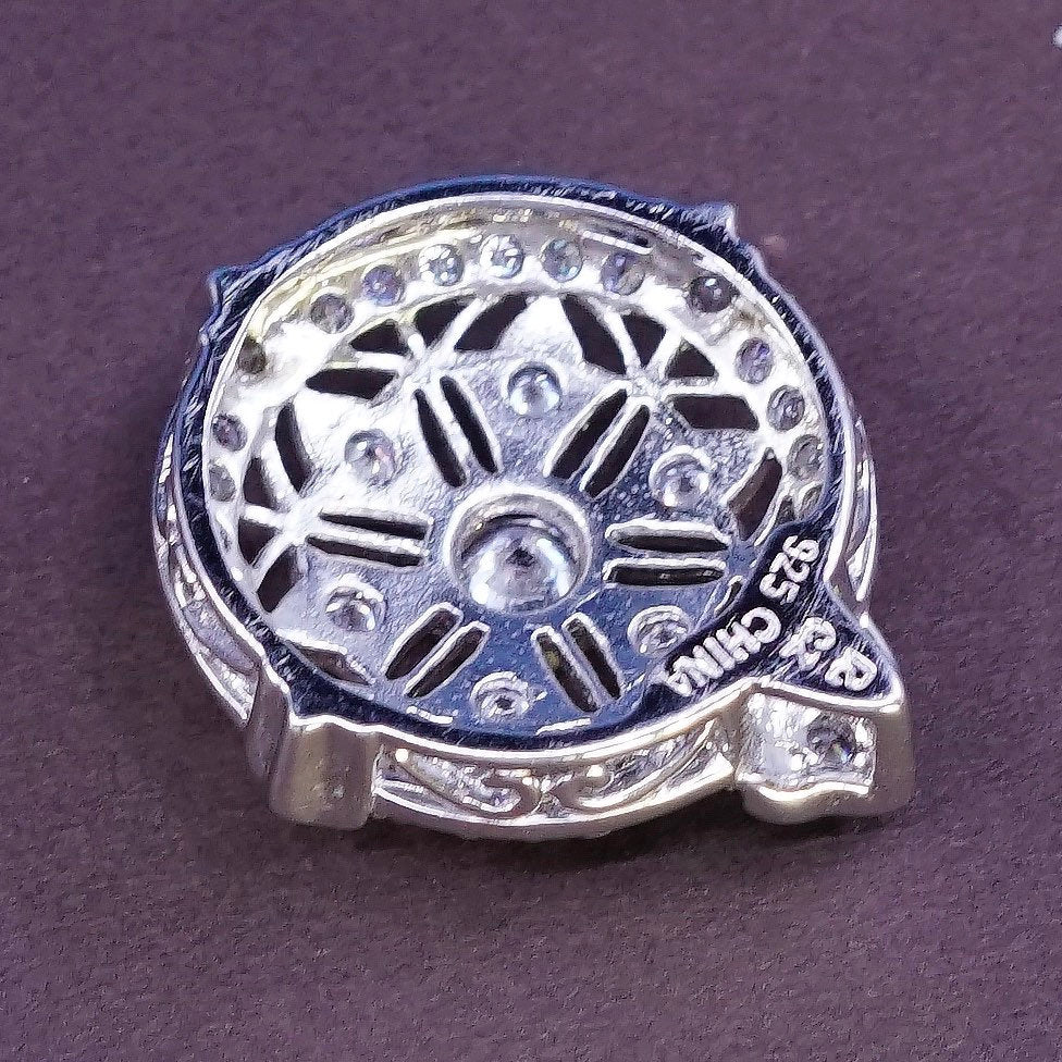 VTG modern Sterling silver handmade charm, 925 Circle Pendant with CZ