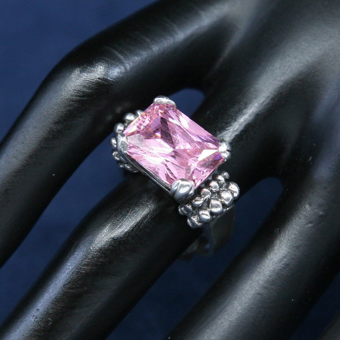 Size 7, vtg Sterling silver statement cocktail ring, 925 w/ pink crystal